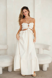 Cut-Out Ruffled Maxi Halter Dress