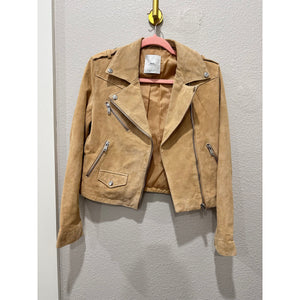 Mango Genuine Leather Moto Biker Khaki Tan Jacket