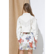 Load image into Gallery viewer, Denim Chevron Rhinestone Fringe Jacket