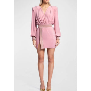 Zhivago Ready Blush Structured Shoulder Open Back Mini Dress