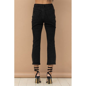 Rhinestone Studded Cropped Black Denim Jeans