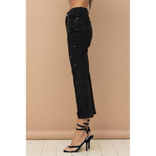 Load image into Gallery viewer, Rhinestone Studded Cropped Black Denim Jeans