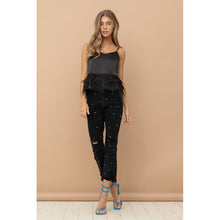 Load image into Gallery viewer, Rhinestone Studded Cropped Black Denim Jeans