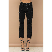 Load image into Gallery viewer, Rhinestone Studded Cropped Black Denim Jeans