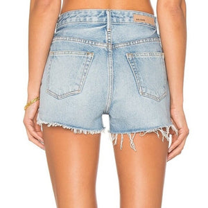 GRLFRND Cindy Distressed High Waist Ligh Wash Denim Shorts