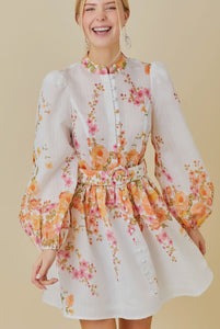 The Paige Floral Puff Sleeve Belted Mini Dress