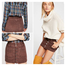 Load image into Gallery viewer, RESALE - NWT Free People Joanie Corduroy Button Chocolate Mini Mid Rise Skirt 29 8