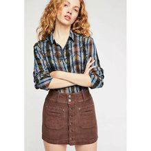 Load image into Gallery viewer, RESALE - NWT Free People Joanie Corduroy Button Chocolate Mini Mid Rise Skirt 29 8