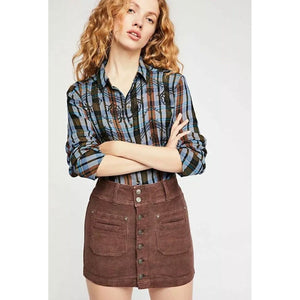 RESALE - NWT Free People Joanie Corduroy Button Chocolate Mini Mid Rise Skirt 29 8