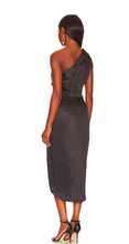 Load image into Gallery viewer, Elliatt Black Satin Cassini One Shoulder Midi Cocktail Dress