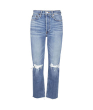 Load image into Gallery viewer, Re/Done 70&#39;s Straight Sanded Blue Raw Hem Jeans