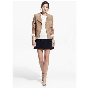 Mango Genuine Leather Moto Biker Khaki Tan Jacket