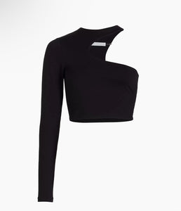 Susana Monaco Long Sleeve One Shoulder Cropped Top