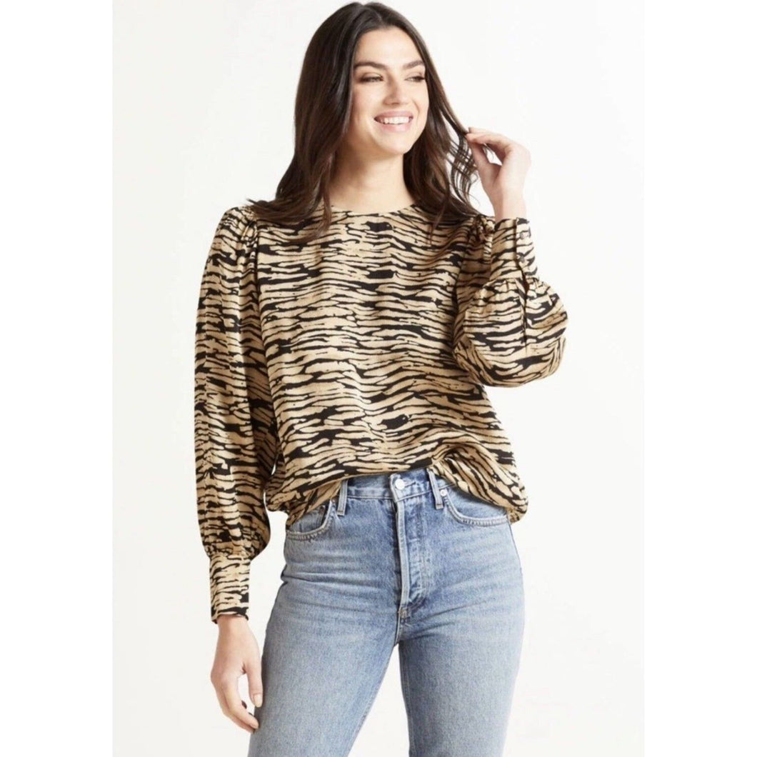 Rails Rozz Canyon Puff Sleeve Blouse Animal Like Print Size M 6 8 REVOLVE