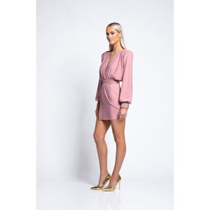 Zhivago Ready Blush Structured Shoulder Open Back Mini Dress