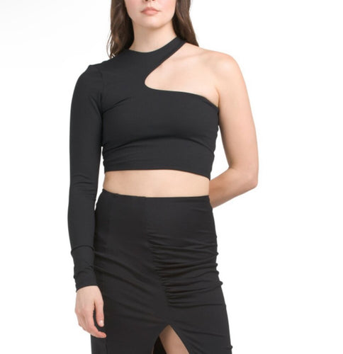 Susana Monaco Long Sleeve One Shoulder Cropped Top