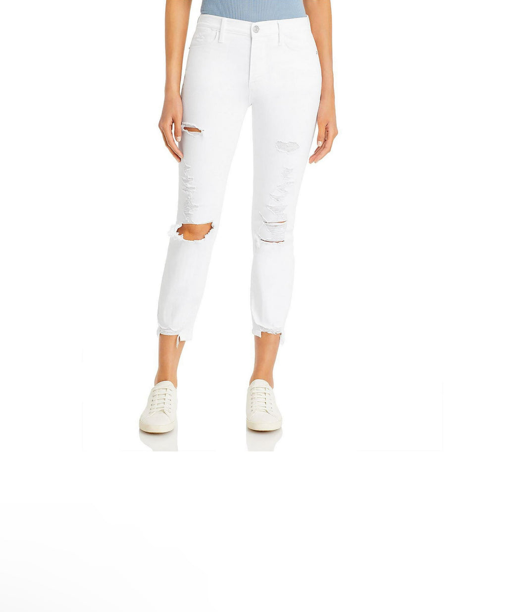 Frame Le High Straight Distressed White Jeans