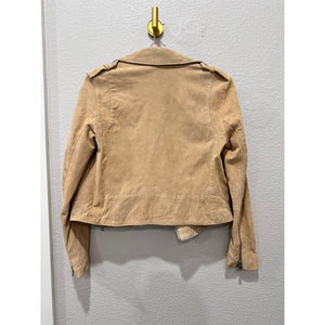 Mango Genuine Leather Moto Biker Khaki Tan Jacket