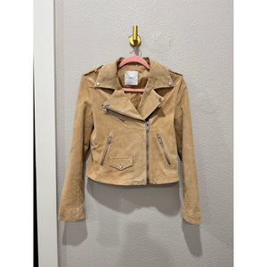 Mango Genuine Leather Moto Biker Khaki Tan Jacket