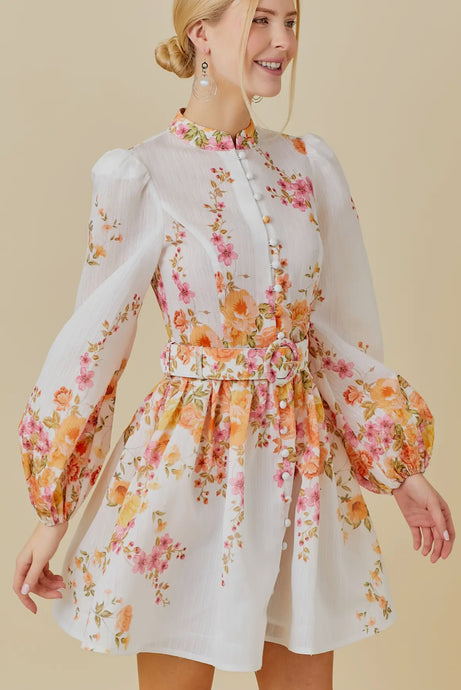 The Paige Floral Puff Sleeve Belted Mini Dress