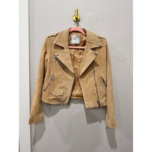 Mango Genuine Leather Moto Biker Khaki Tan Jacket