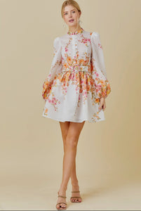 The Paige Floral Puff Sleeve Belted Mini Dress