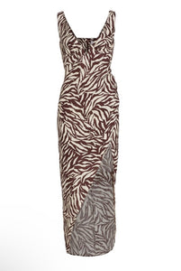 Rumer Cyrus Maxi Zebra Brown Print Underwire Maxi Dress