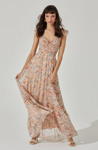 ASTR The Label Primrose Floral Strappy Back Maxi Peach Dress
