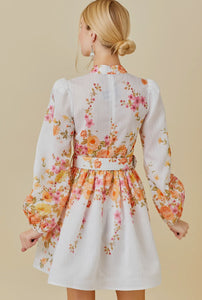 The Paige Floral Puff Sleeve Belted Mini Dress