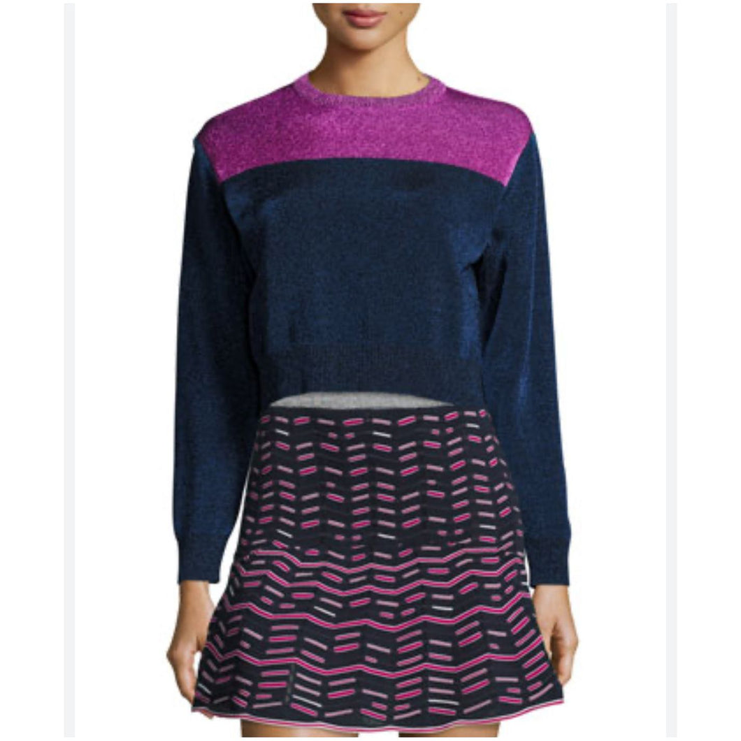 M Missoni Colorblock Blue & Pink Shimmer Sweater Crop Top