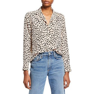 RESALE Rails Rebel Blush Black Spotted 100% Silk Button Up Top Size