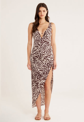 Rumer Cyrus Maxi Zebra Brown Print Underwire Maxi Dress