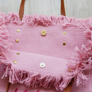 Summer Vibes Pink Fringe Tote