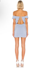 Load image into Gallery viewer, Superdown Lindsey Mini Flutter Open Back Mini Dress in Dusty Blue