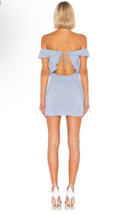 Superdown Lindsey Mini Flutter Open Back Mini Dress in Dusty Blue