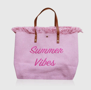 Summer Vibes Pink Fringe Tote