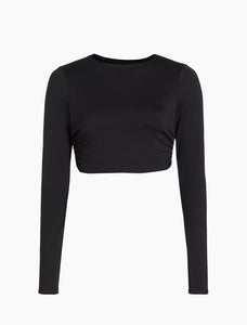 Susana Monaco Ruched Side Jersey Long Sleeve Crop Top