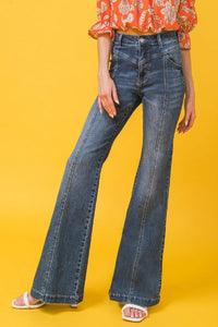 Jealous Tomato Flare Bell Bottom V Front Style High Waist Jeans