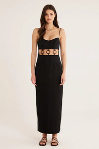 Rumer Bridget Black Ring Cutout Linen Maxi Dress