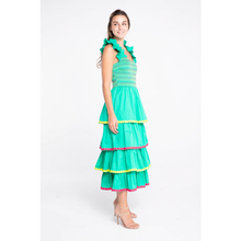 Load image into Gallery viewer, Alden Adair Jade with Lace Frida Ruffle Smocked Midi Dress