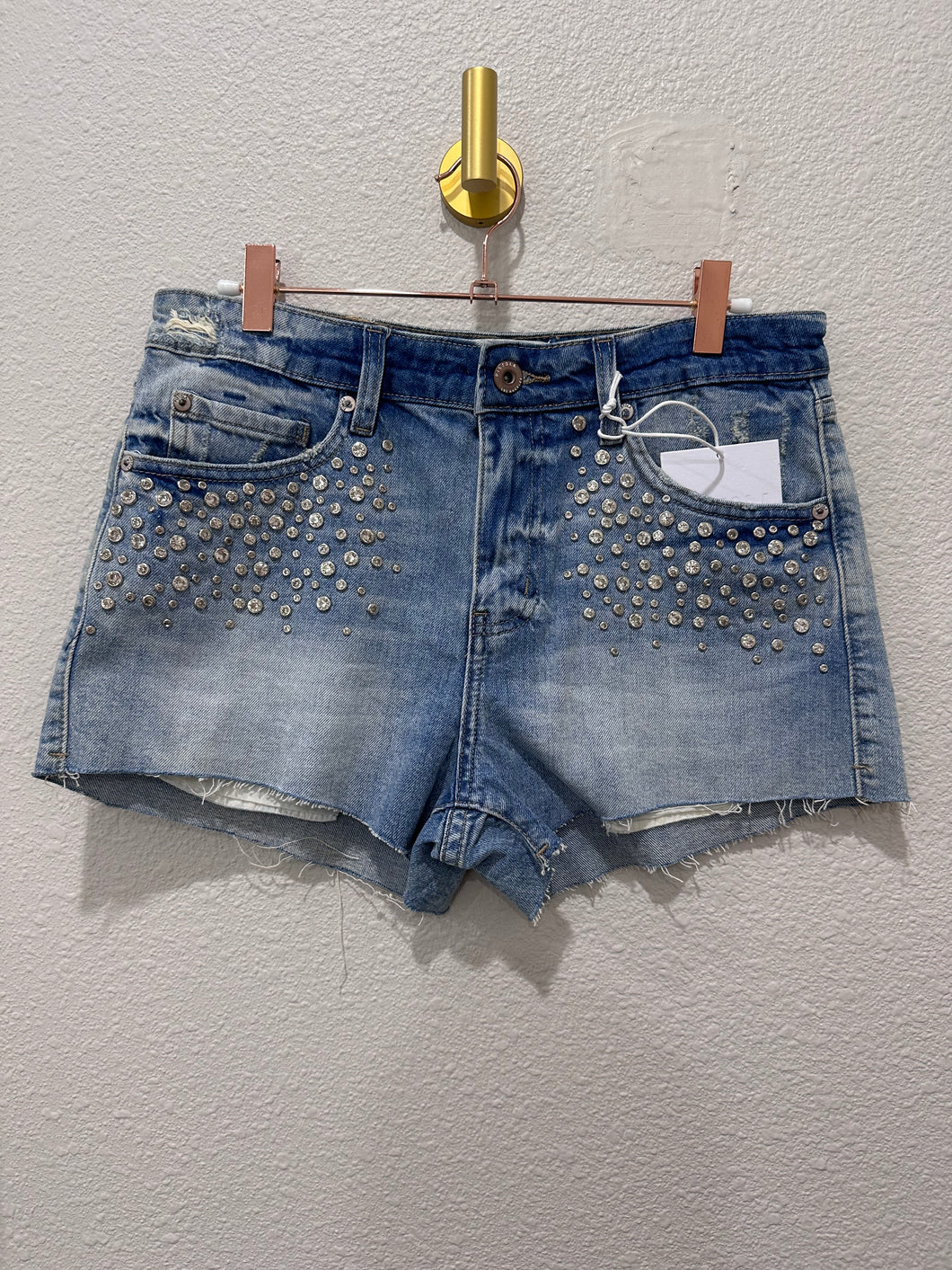 Pistola Studded Rhinestones High-Rise Cutoff Jean Shorts Denim