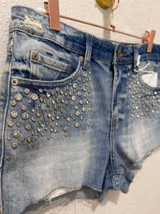 Pistola Studded Rhinestones High-Rise Cutoff Jean Shorts Denim