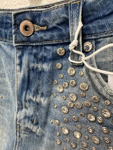 Pistola Studded Rhinestones High-Rise Cutoff Jean Shorts Denim