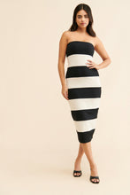 Load image into Gallery viewer, Susana Monaco Striped Black and White Tube Midi Bodycon Dress