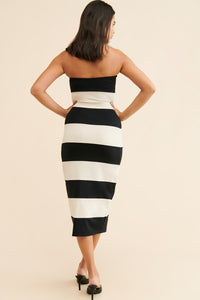 Susana Monaco Striped Black and White Tube Midi Bodycon Dress