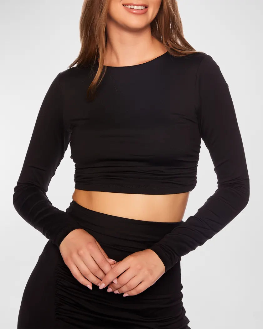 Susana Monaco Ruched Side Jersey Long Sleeve Crop Top