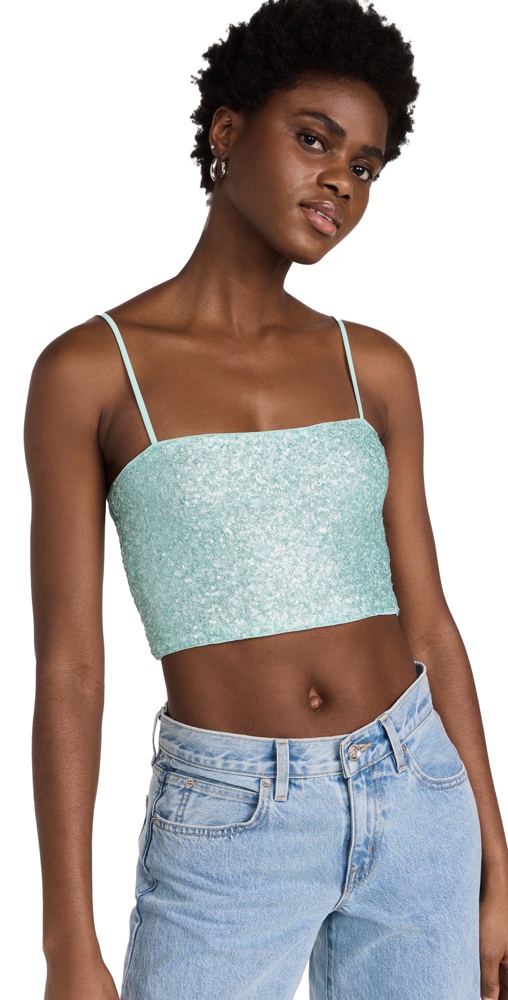 Susana Monaco Sequin Spaghetti Strap Crop Top