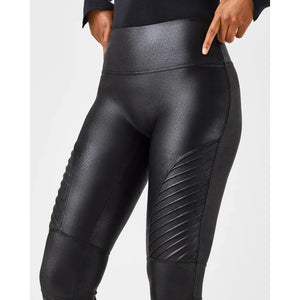 RESALE - Spanx Black Faux Leather Moto Leggings Petite Small