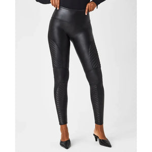 RESALE - Spanx Black Faux Leather Moto Leggings Petite Small